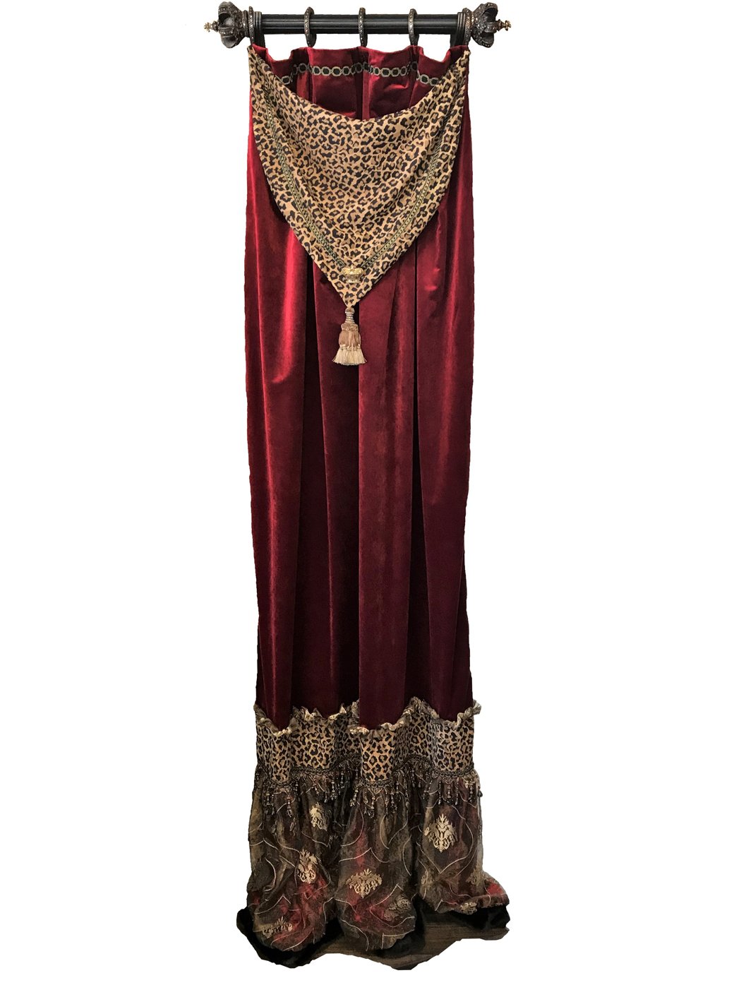 Luxury Velvet Drapery Panel With Leopard Print Swag Valance Window Treatment