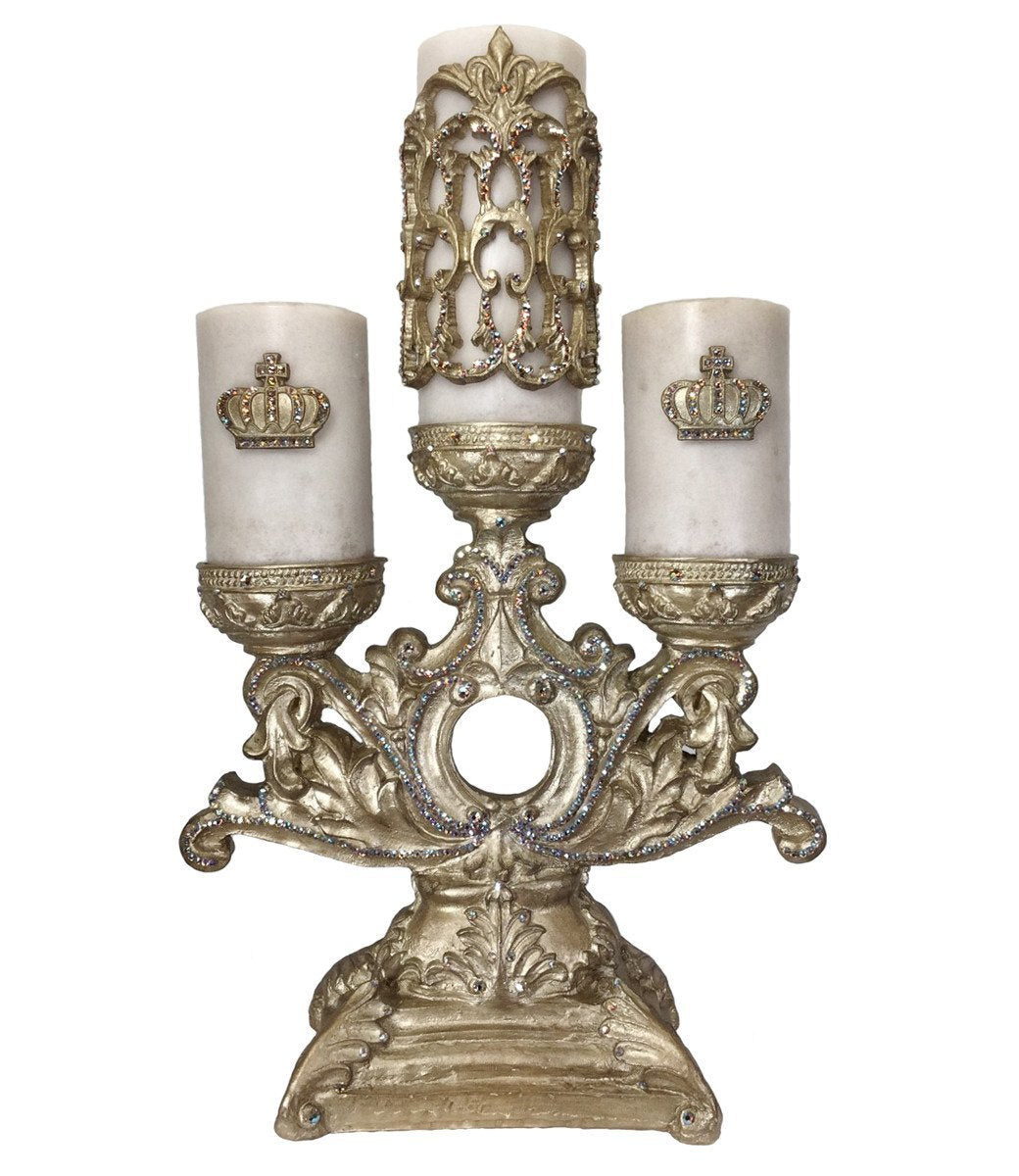 Decorative_champagne_three_tier_candleholder-cream_candles-jeweled_crowns-firescreen-crystals-sir_olivers-reilly_chance_collection_grande