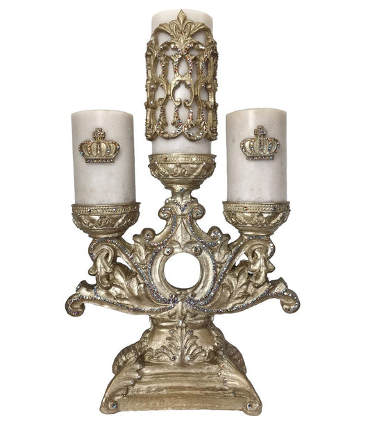 Decorative_champagne_three_tier_candleholder-cream_candles-jeweled_crowns-firescreen-crystals-sir_olivers-reilly_chance_collection_grande