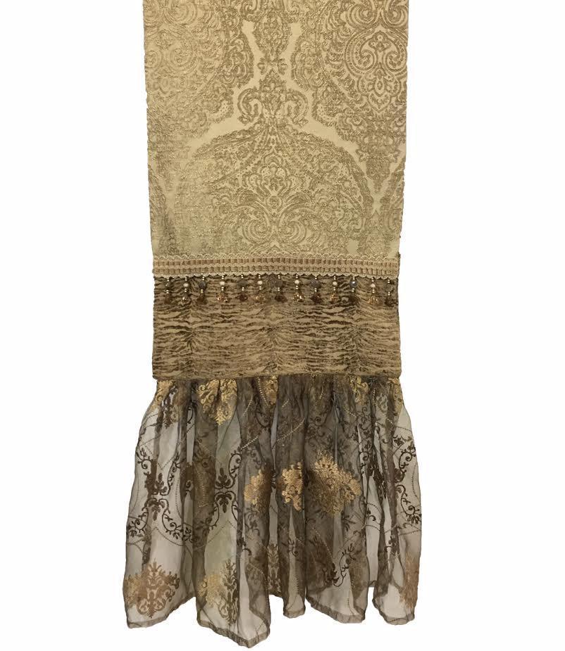Table_runner-Champagne_damask-tiger_chenille-organza_ruffle-beads-reilly_chamce_collection