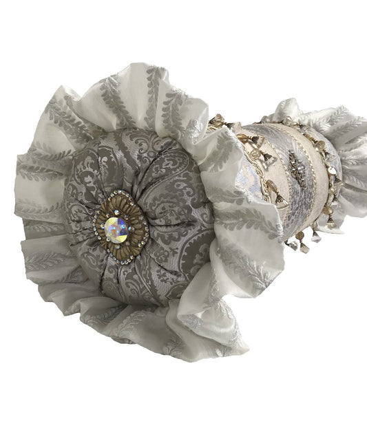 Glam Decorative Pillow Bolster Silver And Off White