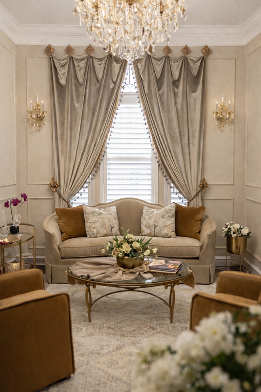 Velvet Panels with Decorative Bead Trim