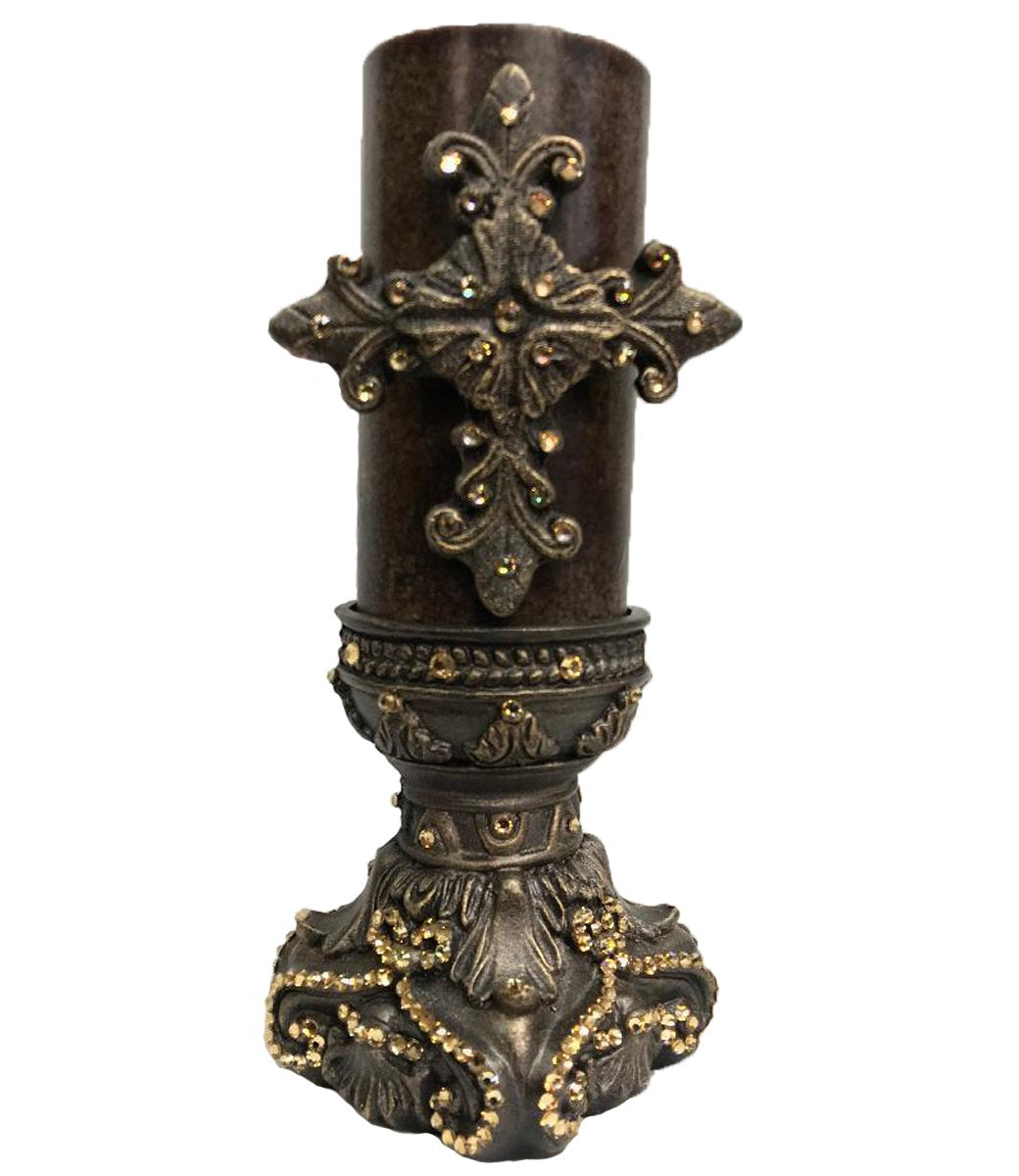 Decorative Candle 3X6 Jeweled Base Fancy Cross Candle/base Combination