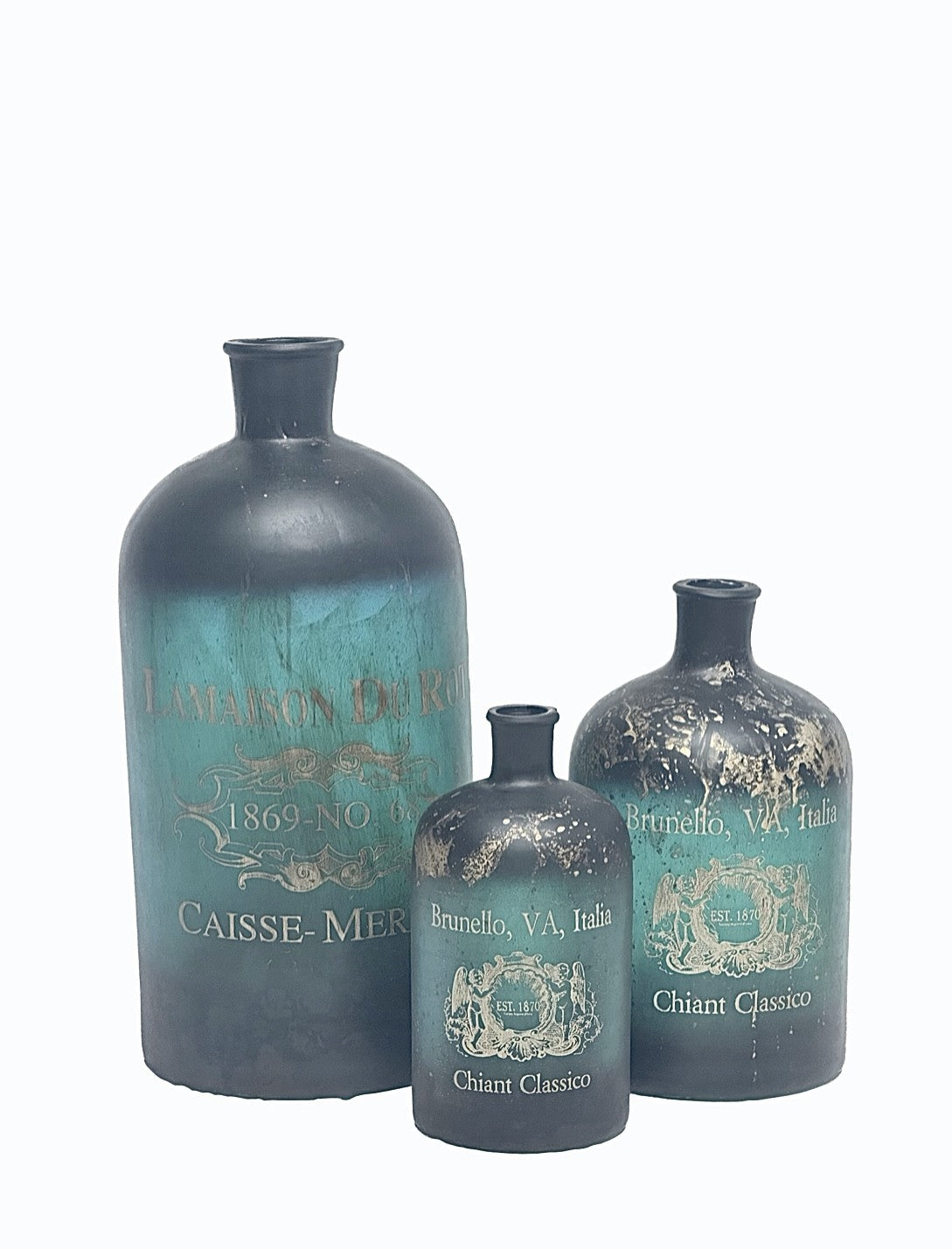 Set Of Three Large Glass Bottles