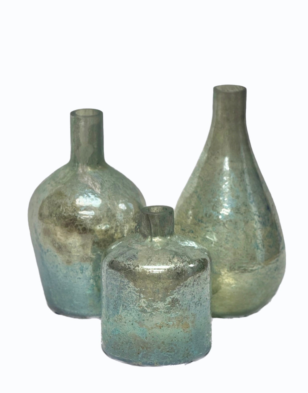 Set of 3 Spa Green/Blue Glass Bottles