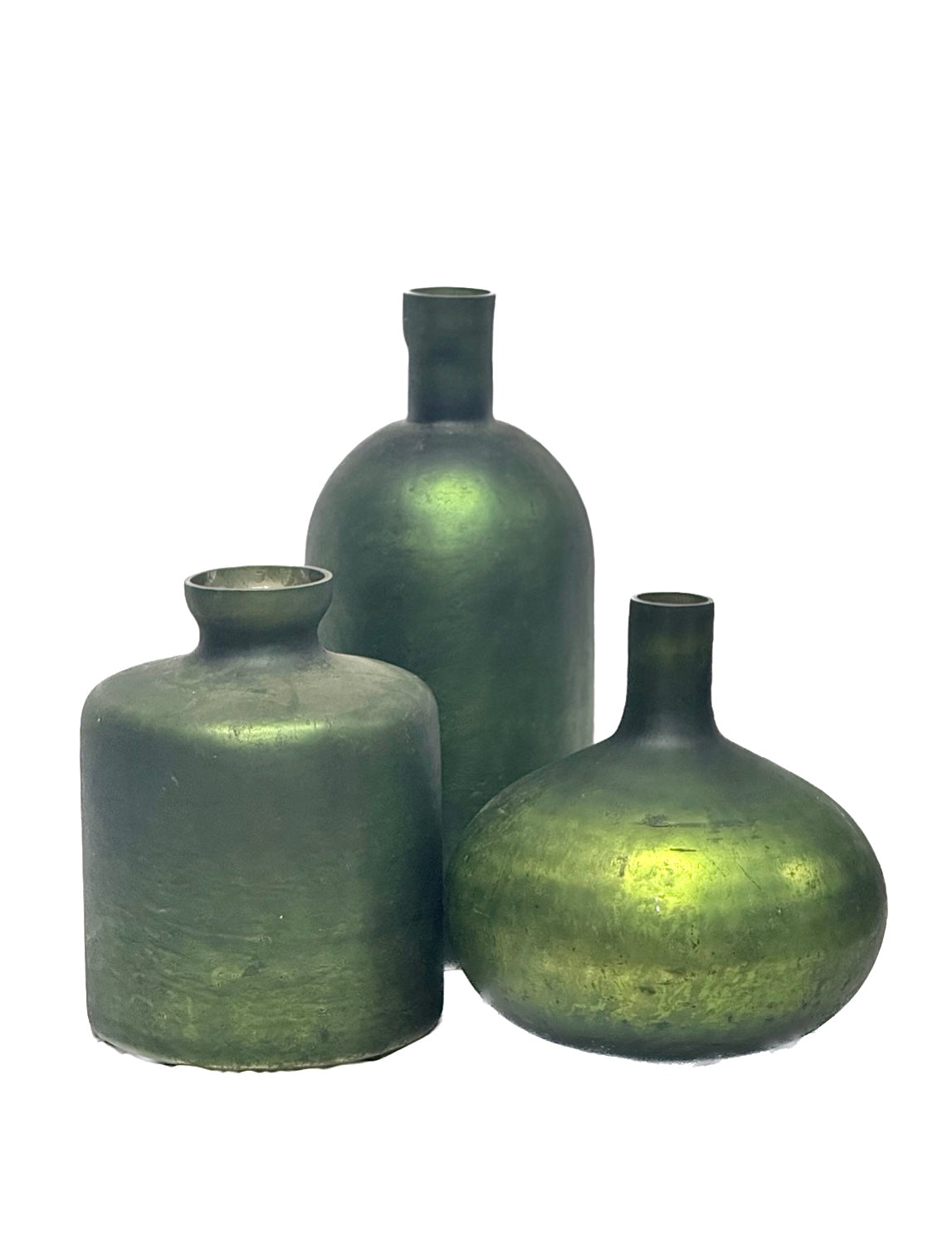 Set of 3 Large Green Glass Bottles