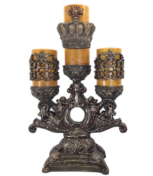 Jeweled_Bronze_three_tier_candle_base-gold_candles-bronze_firescreen-crown-sir_olivers-reilly_chance_collection_grande