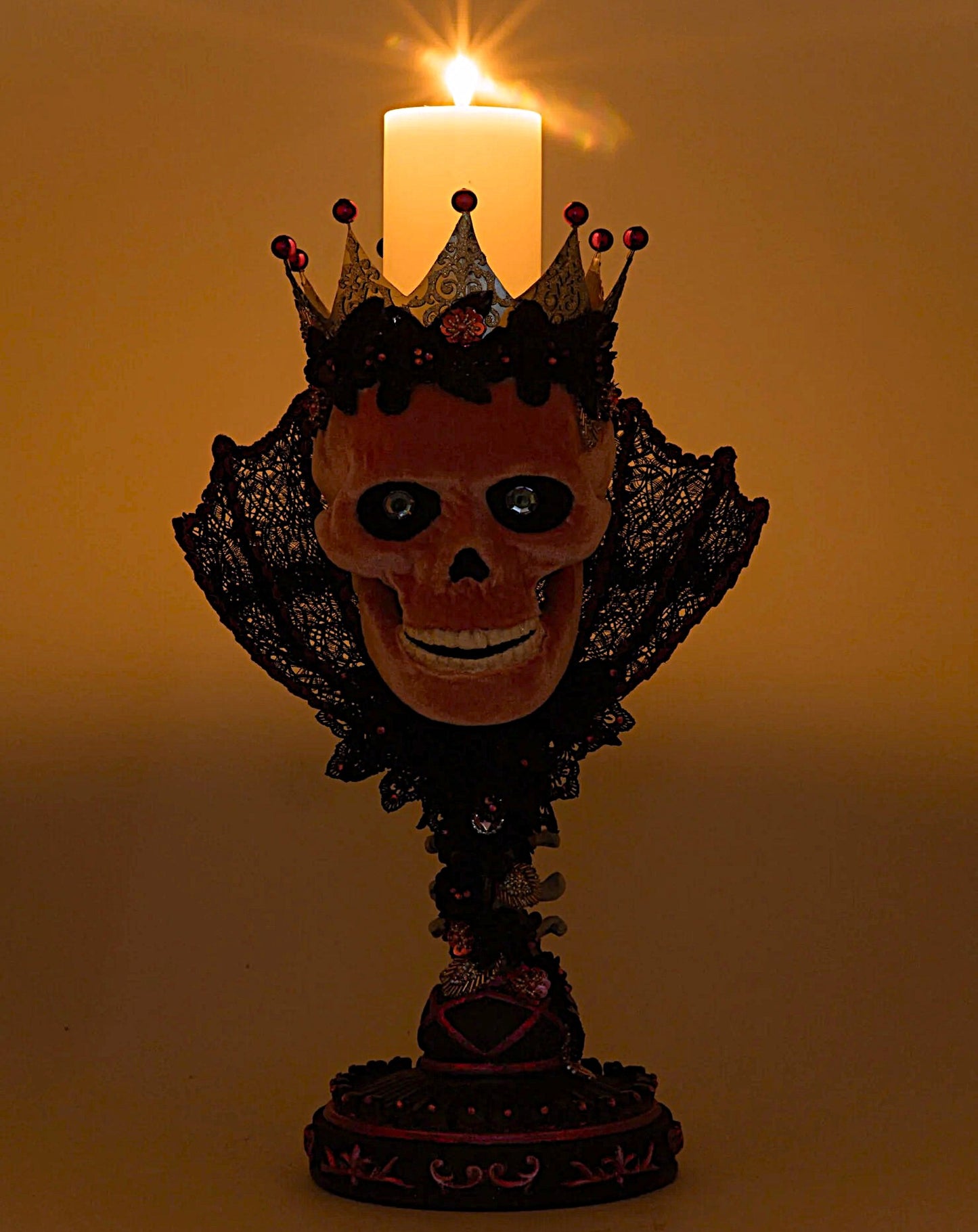 Katherine’s Collection Pink Passion Skull Pillar Candle Holder