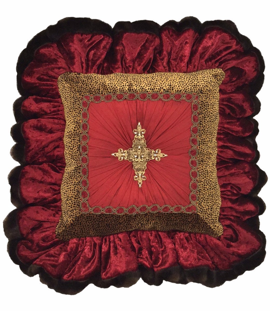 Luxury_decorative_pillow-square-ruffled-red_silk-velvet_cheetah-jeweled_cross-reilly_chance_collection_grande