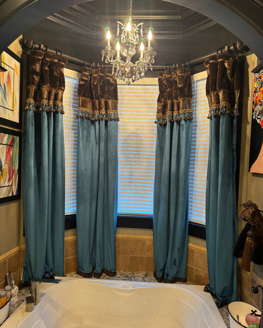 Decorative Curtain Panel Style #7 Chocolate Brown And Turquoise Velvet Window Treatment