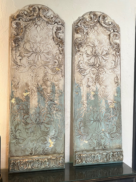 Michelle Butler Designs Set of Two Ivory and Spa Blue/Green Wall Plaques