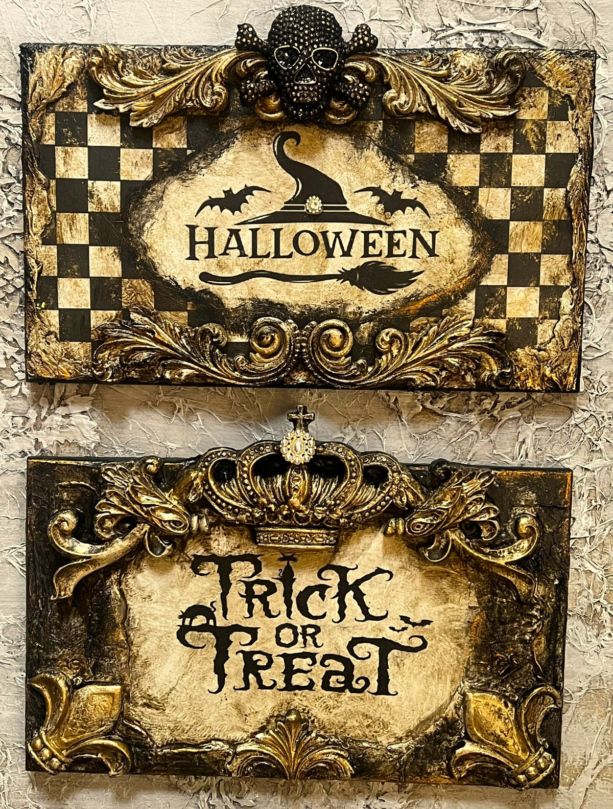 Michelle Butler Halloween Checkered and Trick or Treat Plaques