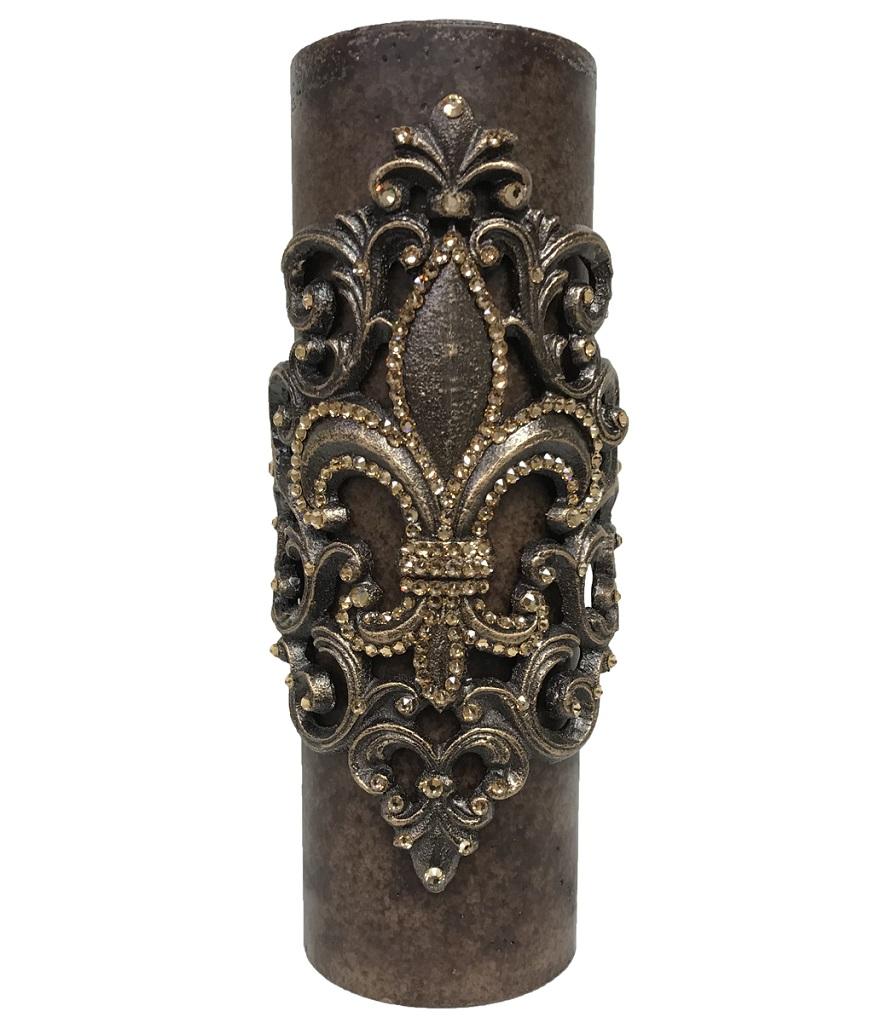 Old World_style_Decorative_candles-triple_scented_candles-candle_bling-4x12_candle-fleur_de_lis-swarovski_crystals-fancy_candles-sir_olivers_by_reilly_chance