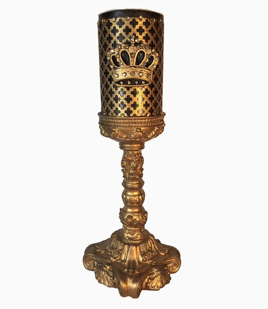 Triple_scented_candle-brown-roasted_chestnut-gold_mesh-crown-crystals-12_inch_candle_base-sir_olivers-reilly_chance_collection_grande