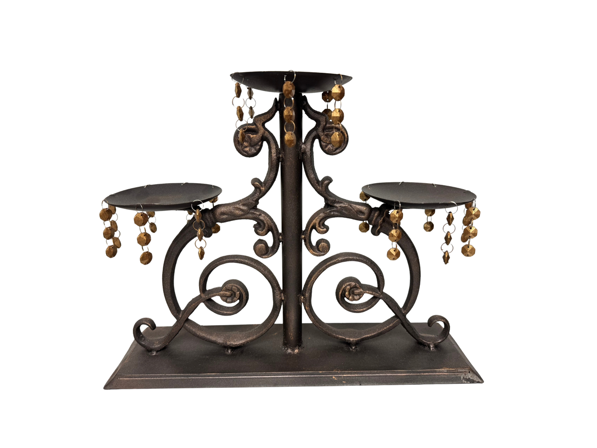 Wrought Iron & Jeweled Triple Candle Holder