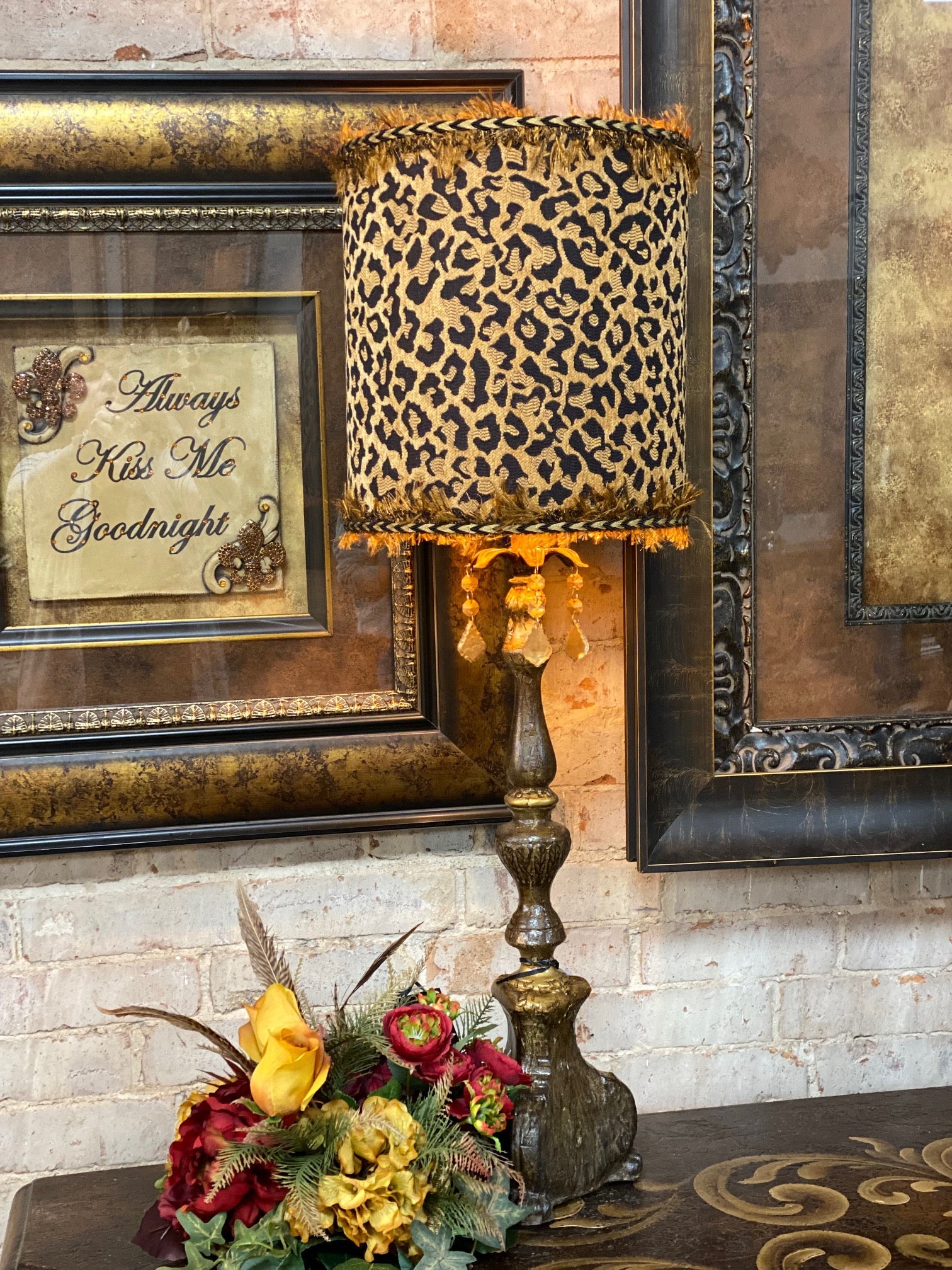 Gallery Designs Table Lamp With Crystals And Leopard Print Shade Lighting