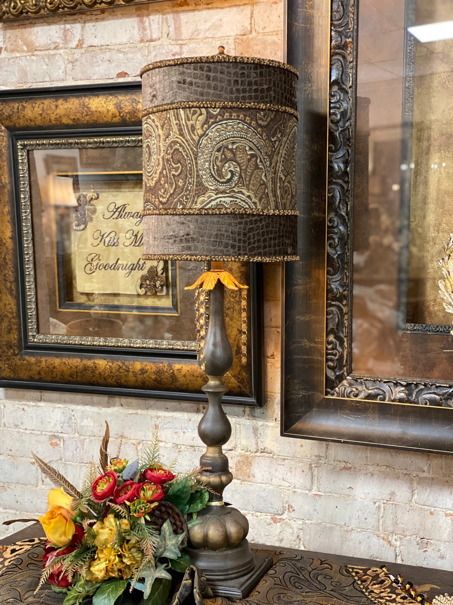 Gallery Designs Buffet Lamp With Crystals And Chocolate Paisley Croc Lampshade Lighting