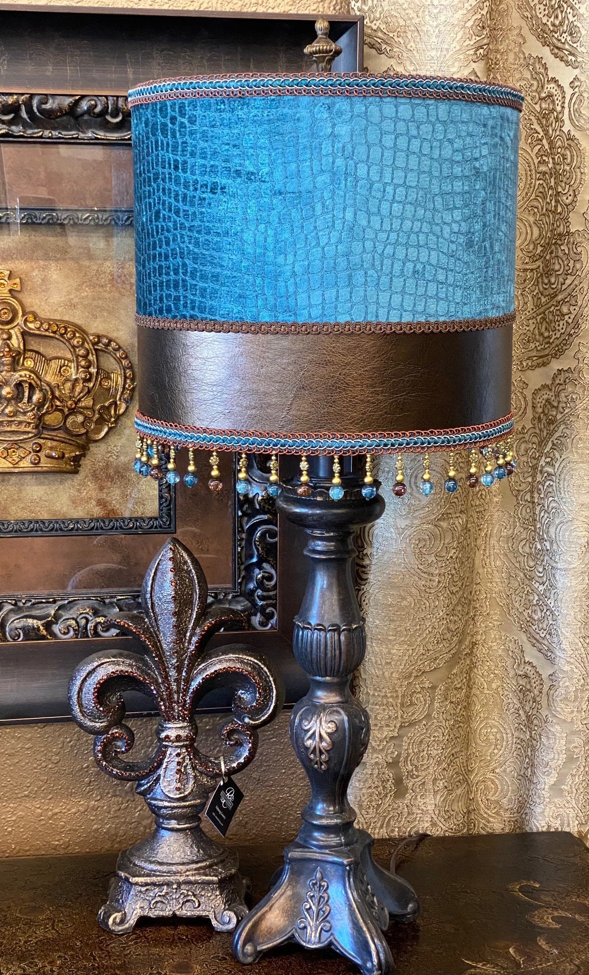Gallery Designs Table Lamp With Turquoise Faux Croc Shade Lighting