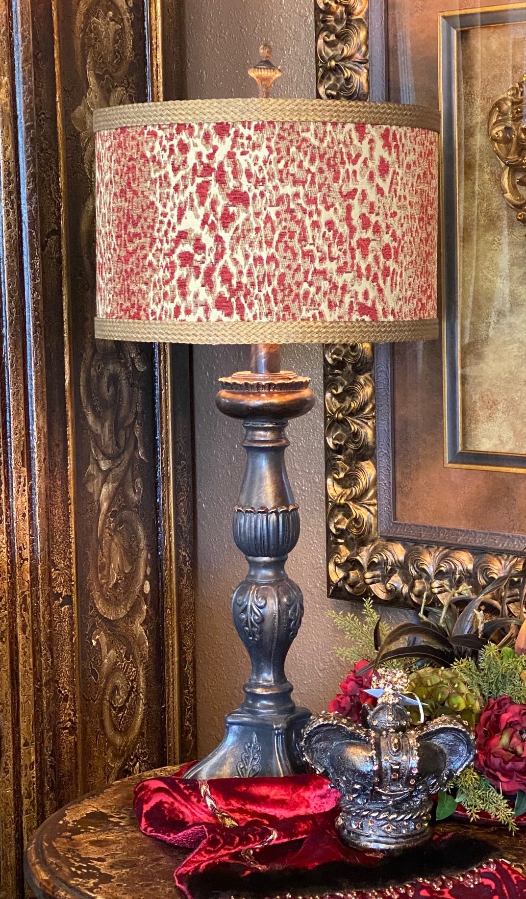 Gallery Designs Accent Lamp With Red Leopard Print Shade Lighting