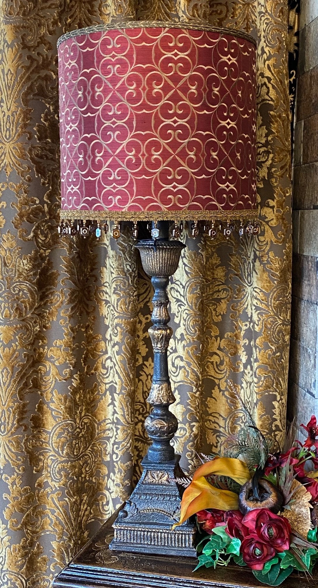 Gallery Designs Old World Lamp Red And Gold Print Crystals Lighting