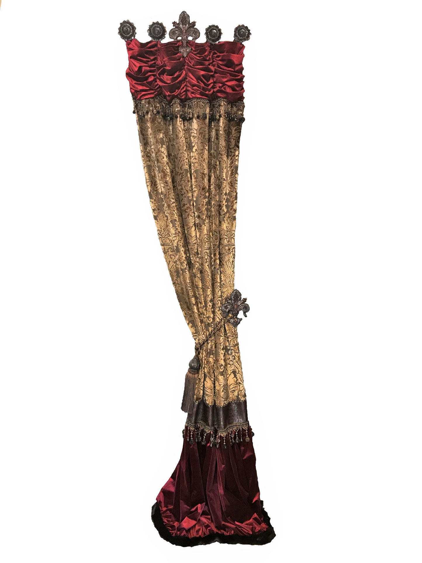 Designer Curtain Panel Style 15 Brussels And Red Velvet With Croc Band Window Treatment