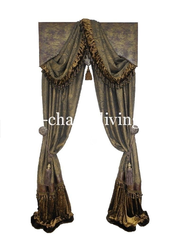 Cornice Board With Swags And Decorative Curtain Panels *available In Any Of Our Fabrics Window