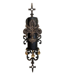 Wrought Iron Wall Sconce with Jeweled Fleur de Lis Candle