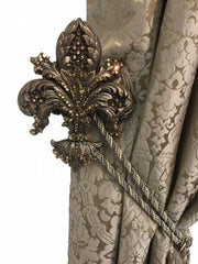 Drapery Medallion/tassel Tie Back Holder Fleur De Lis Jeweled Large Hardware