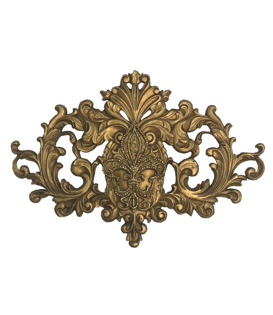 Large Fleur De Lis Carved Wall Plaque With Crystals Home Decor