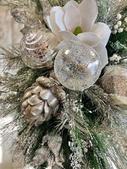 Set of 2 Large Opulent Christmas Florals in Silver and Champagne Colors