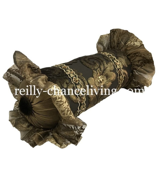 Black velvet bolster pillow top