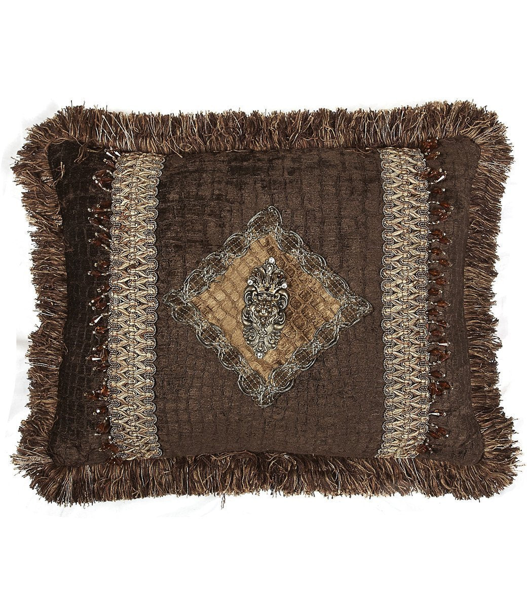 Luxury_decorative_pillow-chocolate_brown_chenille-rectangle-embellished-lion-beads-reilly_chance_collection