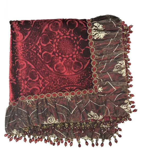 Luxury Christmas Table Throw Red Cut Velvet With Beads Holiday Runners/ Throws