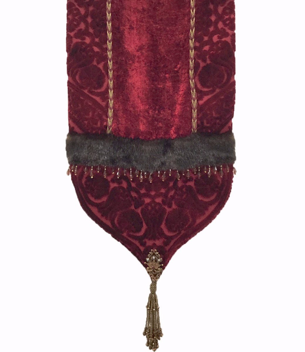 Luxury_table_runner-red_velvet-faux_mink-beads-beaded_tassel-reilly_chance_collection_grande