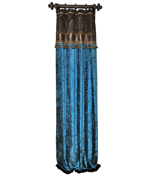 Decorative Curtain Panel Style #7 Chocolate Brown And Turquoise Velvet Window Treatment