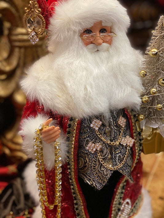 Elegant Santa Holding A Tree Christmas Home Decor