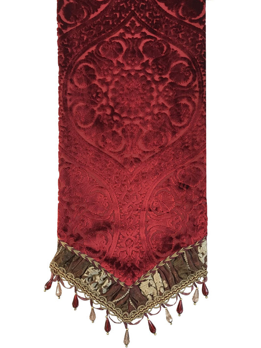 Small Luxury Table Runner Camelot Red Cut Velvet