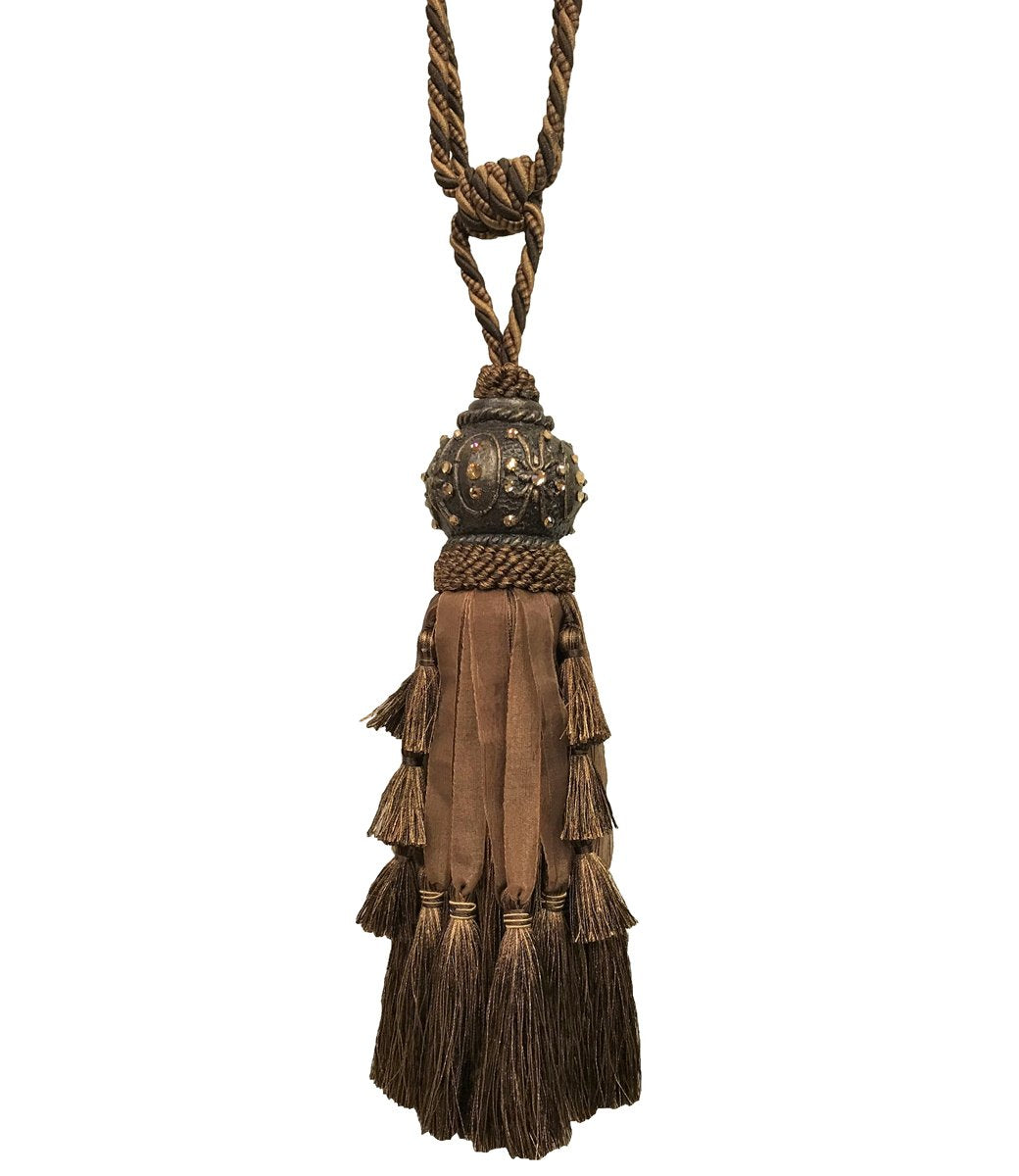 Jeweled Tassel Tie Back Chocolate Brown