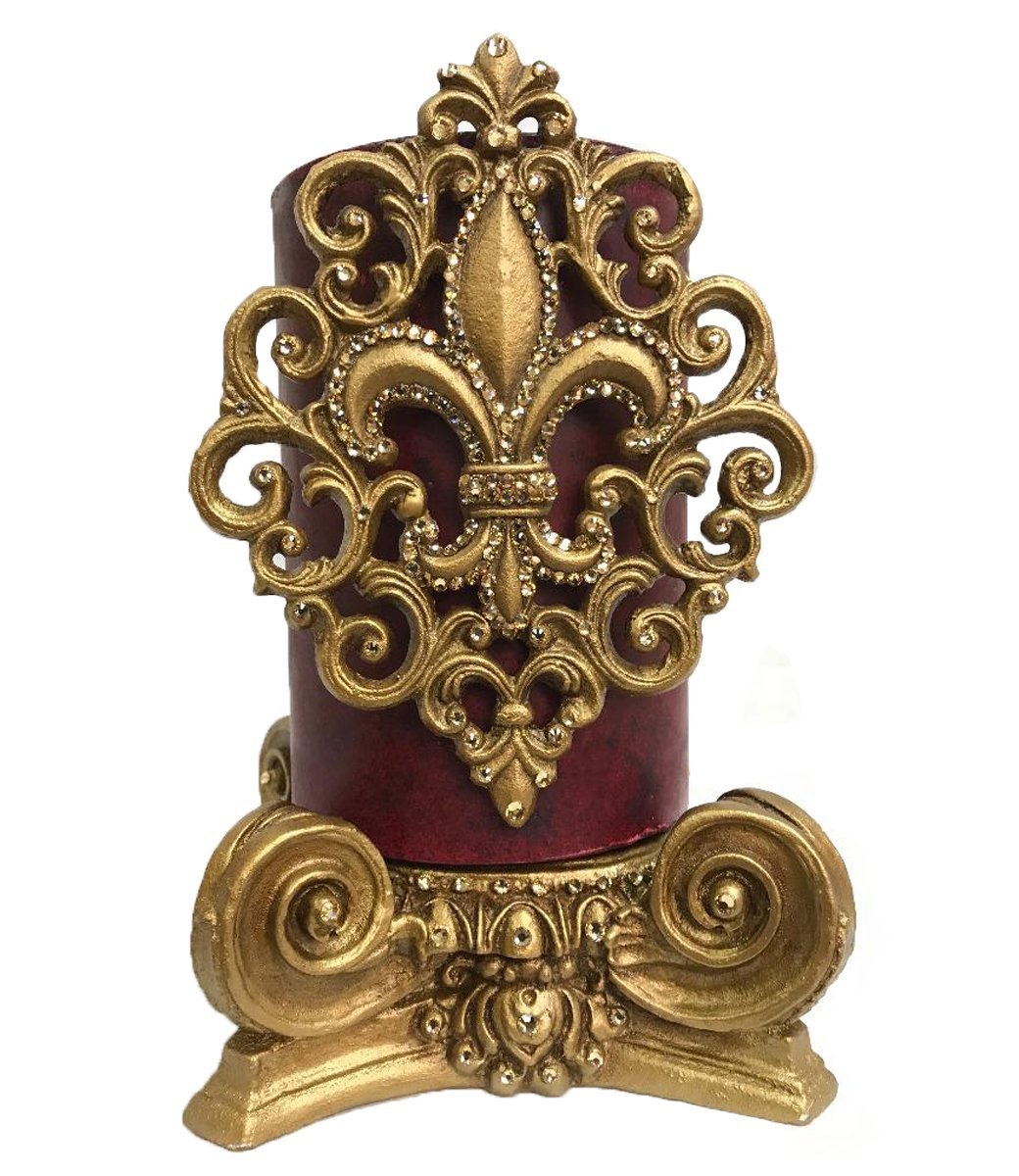 Decorative Candle 6X9 Jeweled Fleur De Lis Scroll On Capital Base Candle/base Combination