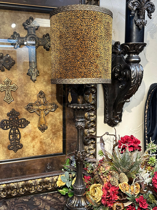 Gallery Designs Table Lamp with Cheetah Print Lamp Shade and Crystals