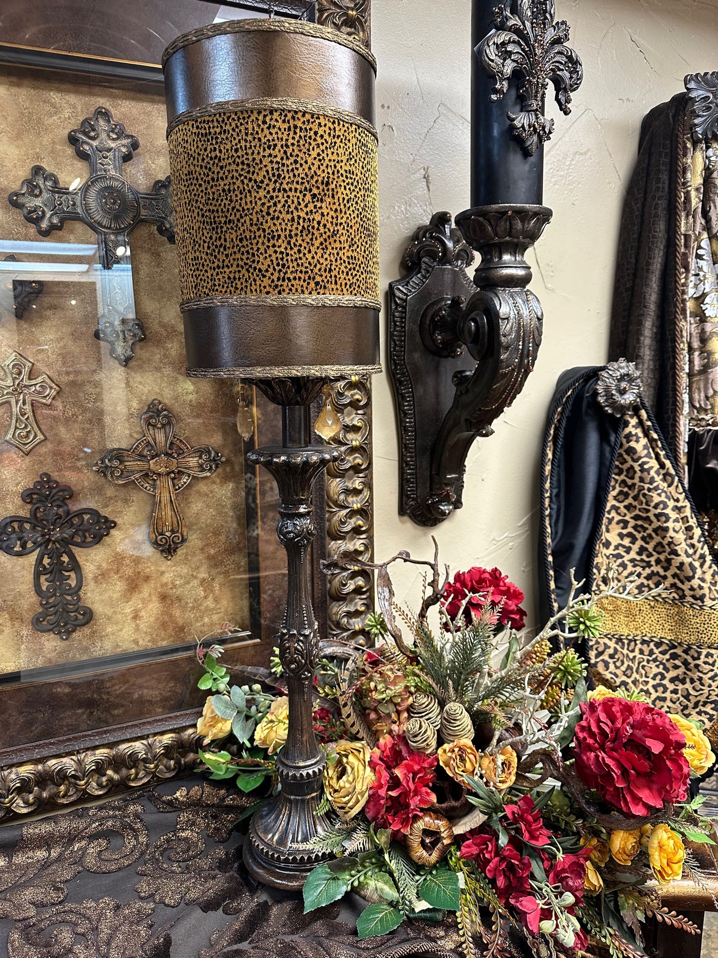 Gallery Designs Table Lamp with Cheetah Print Lamp Shade and Crystals