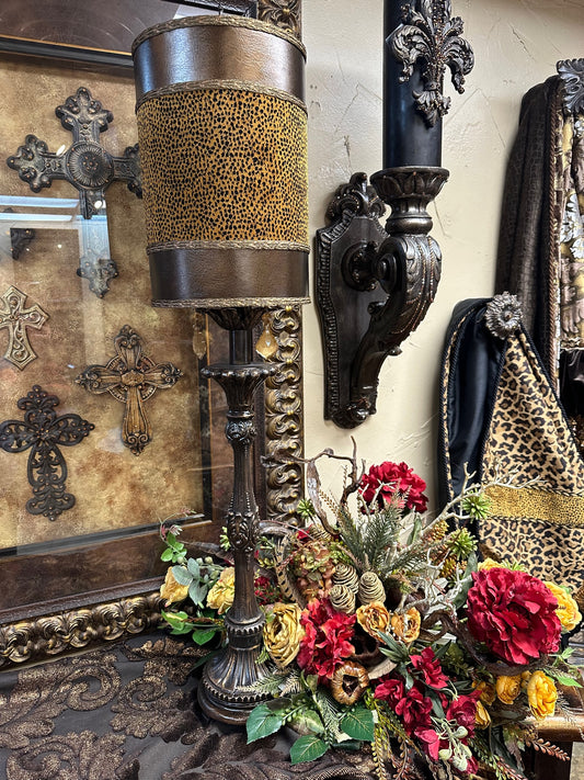 Gallery Designs Table Lamp with Cheetah Print Lamp Shade and Crystals