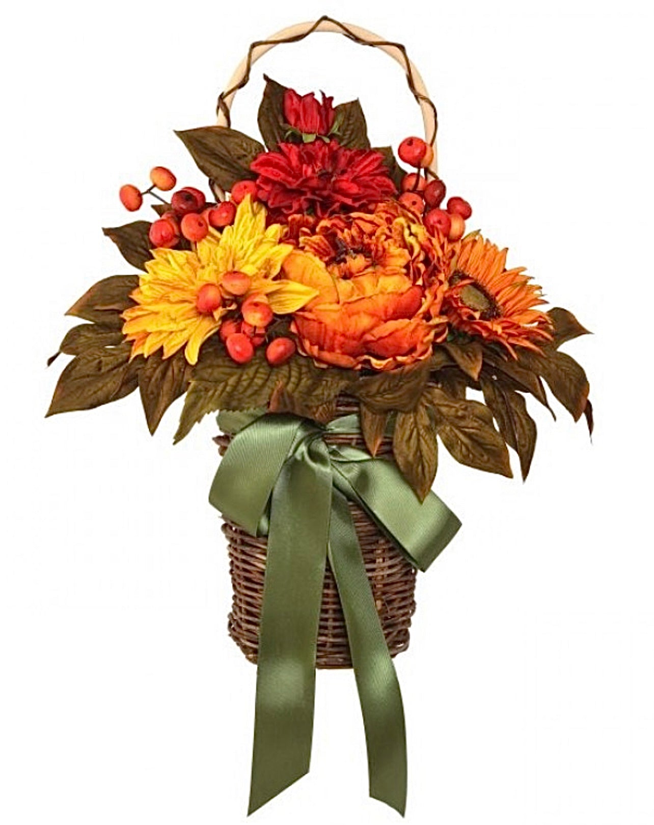 Autumn Peony Dalia Sunflower Berry Door Basket