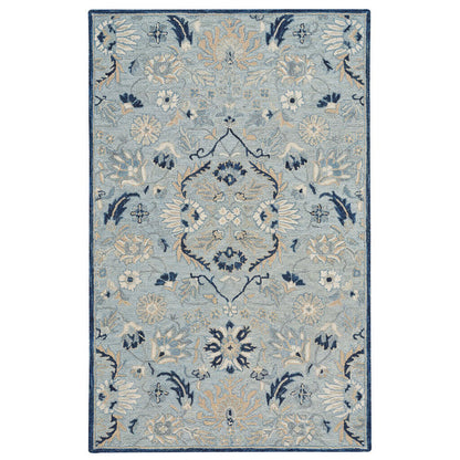 Decorative rug with floral pattern on a light blue background