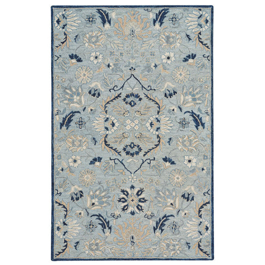 Decorative rug with floral pattern on a light blue background