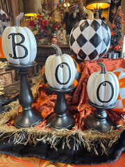 BOO Pumpkins on Pedestals Halloween Decor