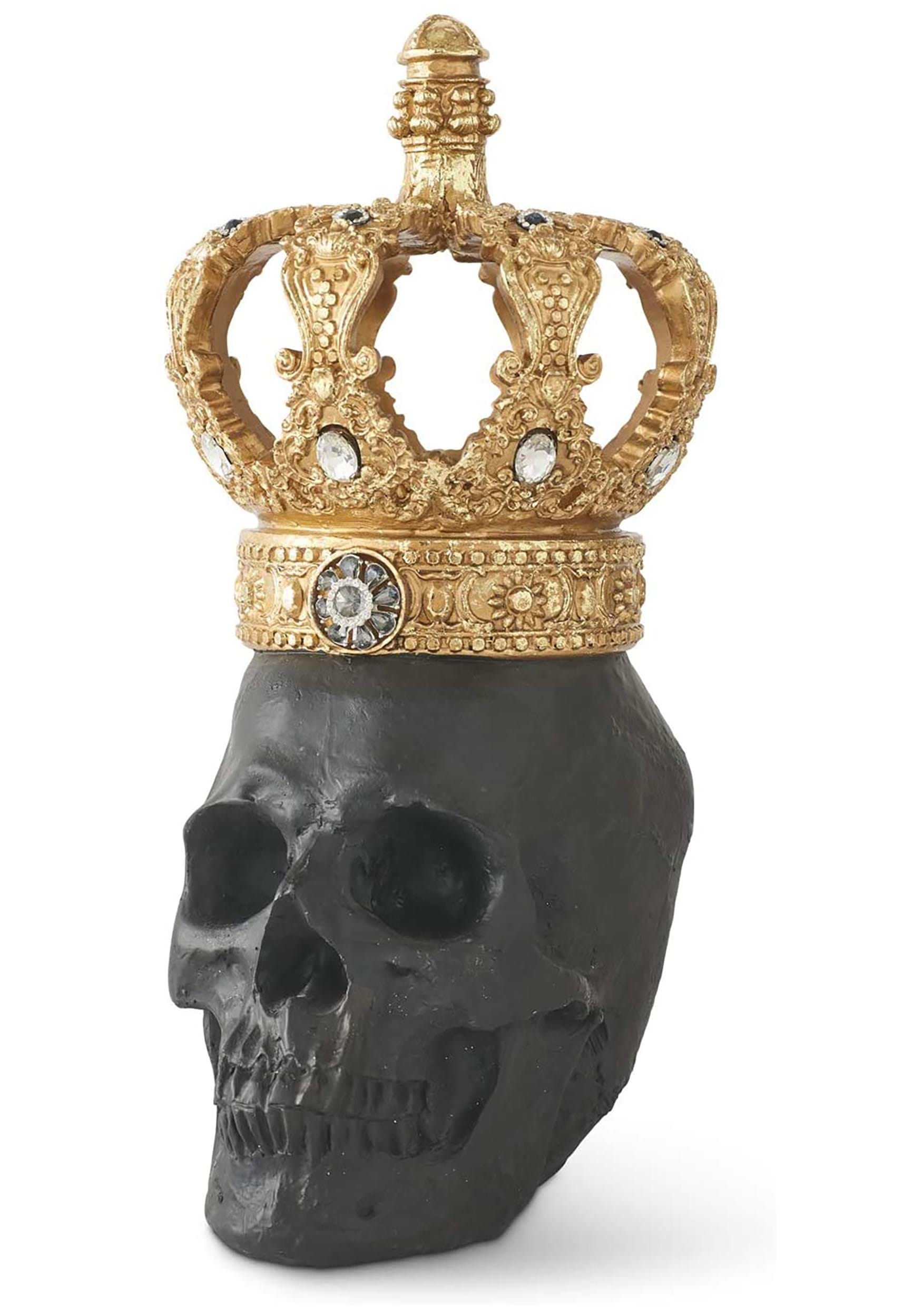 Black Resin Halloween Skull with Gold Jeweled Crown