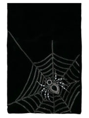 Black Velvet Halloween Table Runner Web & Beaded Spider