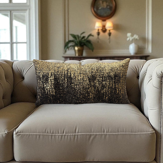 Black and Gold Textured Velvet Luxury Lumbar Pillow