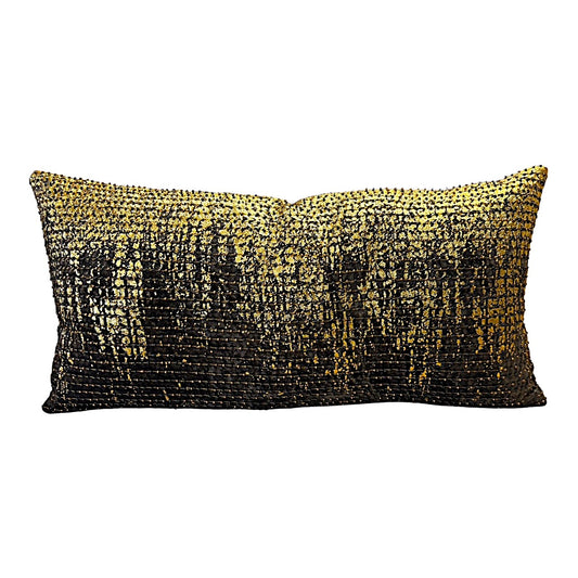 Black and Gold Textured Velvet Luxury Lumbar Pillow